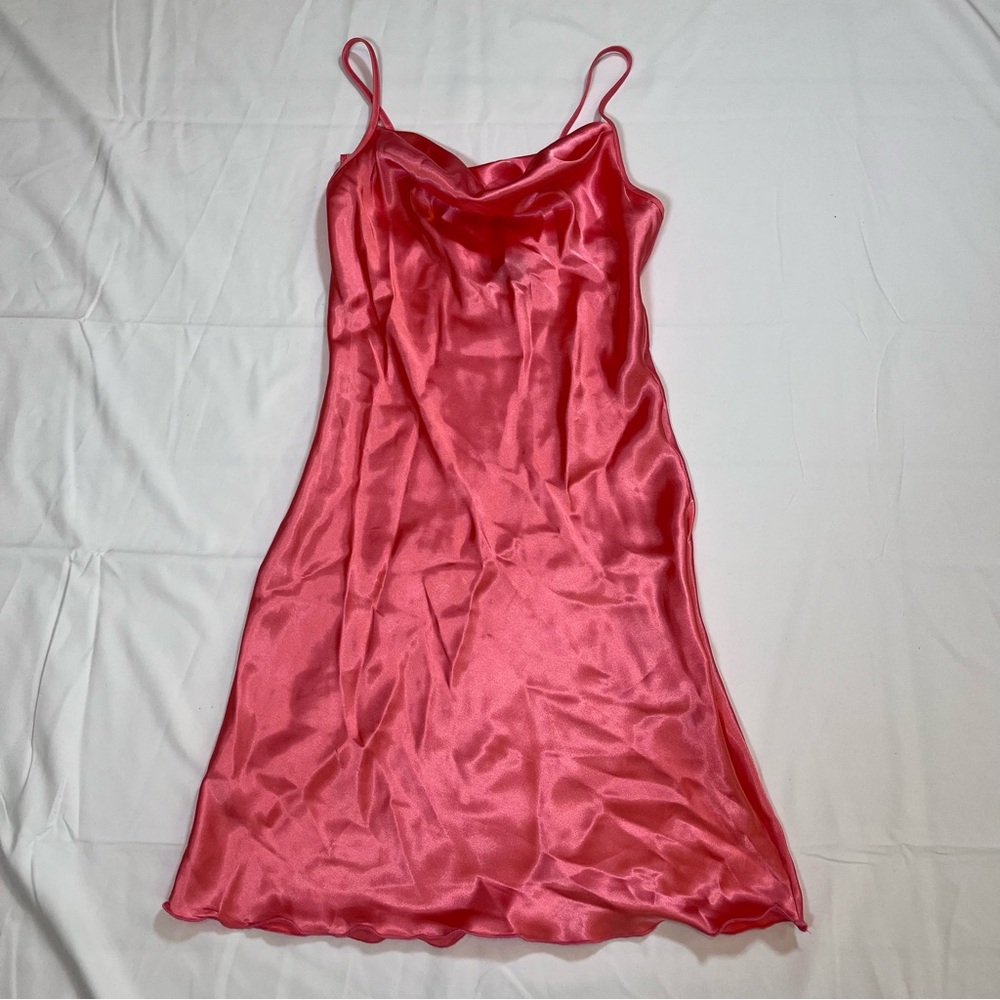 Vintage Bebe Women’s S Cowl Neck Pink‎ Satin Slip Dress -Cocktail Party Y2k